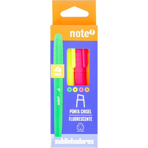 Sublinhador Fino Neon Cores Sortidas 4 Unidades Note!