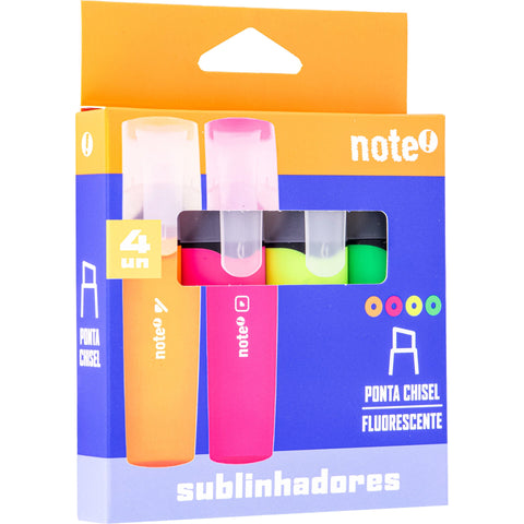 Sublinhador Neon Cores Sortidas 4 Unidades Note!