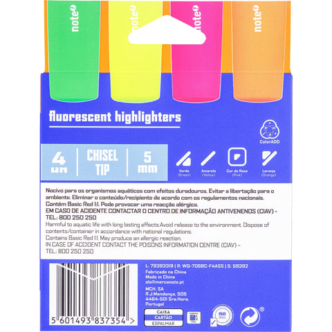 Sublinhador Neon Cores Sortidas 4 Unidades Note!