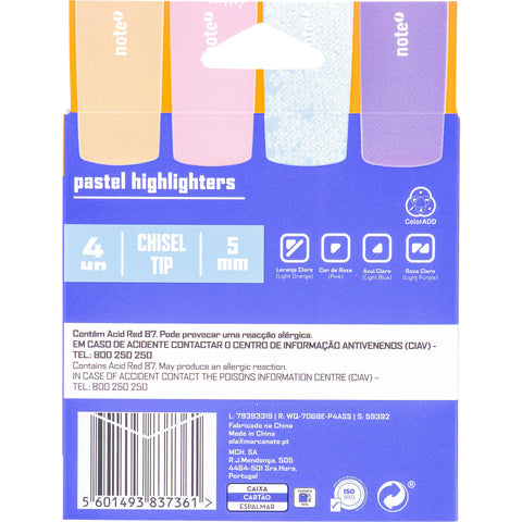 Sublinhador Cores Pastel Sortidas 4 Unidades Note!