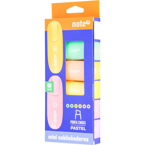 Sublinhador Mini Cores Pastel 6 Unidades Note!
