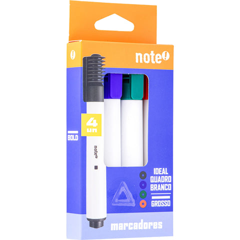 Marcador para Quadro Branco Grosso Cores Sortidas 4 Unidades Note!
