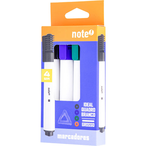 Marcador para Quadro Branco Grosso Cores Sortidas 4 Unidades Note!