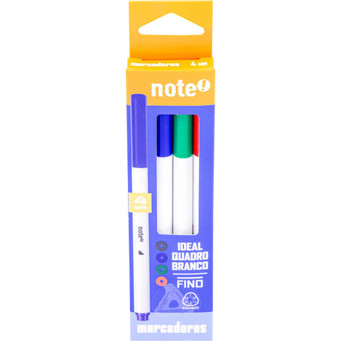 Marcador para Quadro Branco Fino Cores Sortidas 4 Unidades Note!