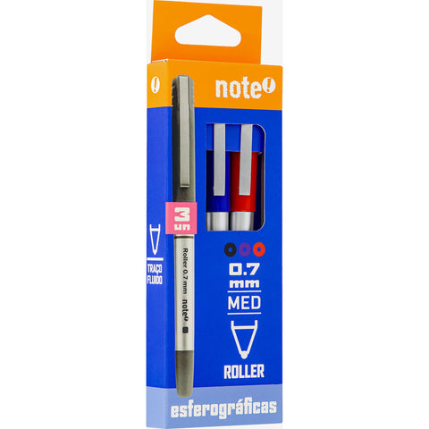Esferográfica Roller Gel 0.7mm Cores Sortidas 3 Unidades Note!