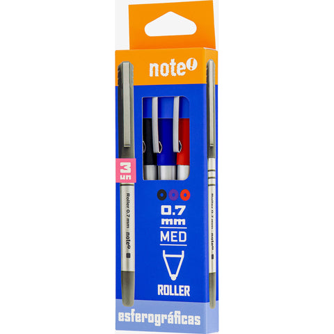 Esferográfica Roller Gel 0.7mm Cores Sortidas 3 Unidades Note!