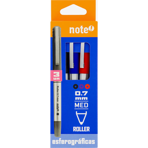Esferográfica Roller Gel 0.7mm Cores Sortidas 3 Unidades Note!