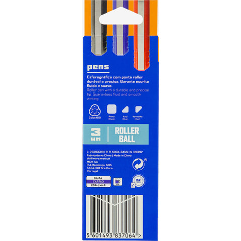 Esferográfica Roller Gel 0.7mm Cores Sortidas 3 Unidades Note!