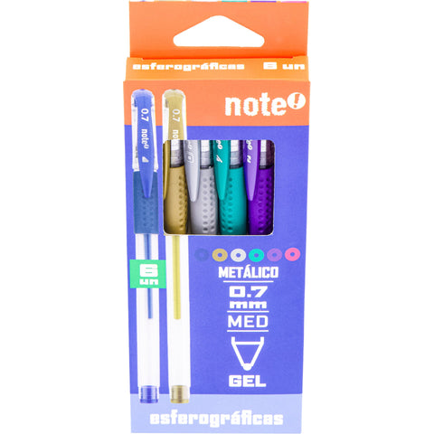Esferográfica Tinta Gel Metalizadas 0.7mm 6 Unidades Note!