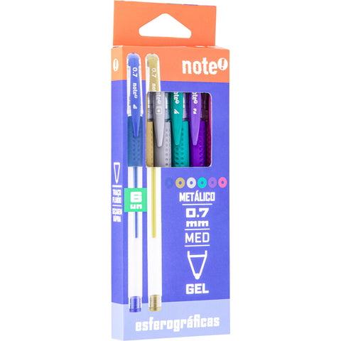 Esferográfica Tinta Gel Metalizadas 0.7mm 6 Unidades Note!