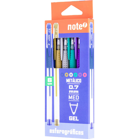 Esferográfica Tinta Gel Metalizadas 0.7mm 6 Unidades Note!