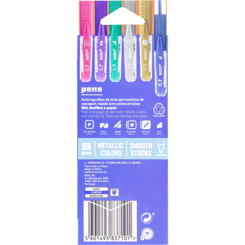 Esferográfica Tinta Gel Metalizadas 0.7mm 6 Unidades Note!