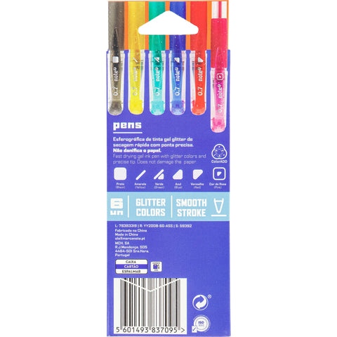 Esferográfica Tinta Gel Glitter 0.7mm 6 Unidades Note!