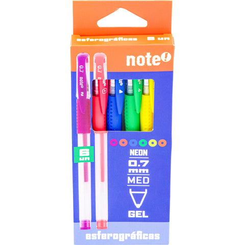 Esferográfica Tinta Gel Neon 0.7mm 6 Unidades Note!