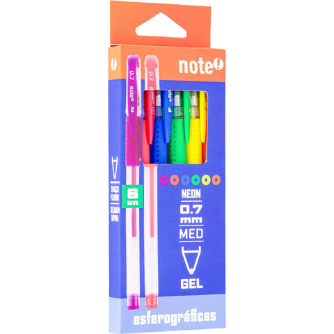 Esferográfica Tinta Gel Neon 0.7mm 6 Unidades Note!