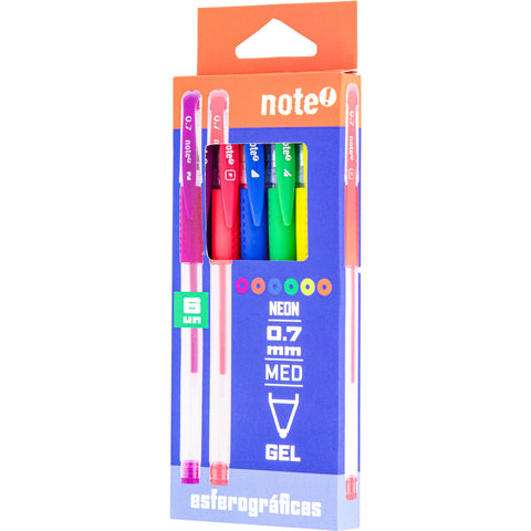 Esferográfica Tinta Gel Neon 0.7mm 6 Unidades Note!