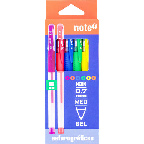 Esferográfica Tinta Gel Neon 0.7mm 6 Unidades Note!