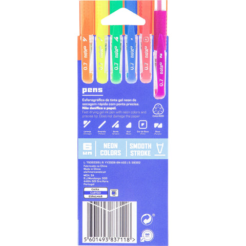 Esferográfica Tinta Gel Neon 0.7mm 6 Unidades Note!