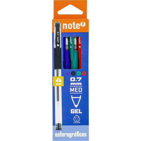 Esferográfica Tinta Gel Cores Sortidas 0.7mm 4 Unidades Note!