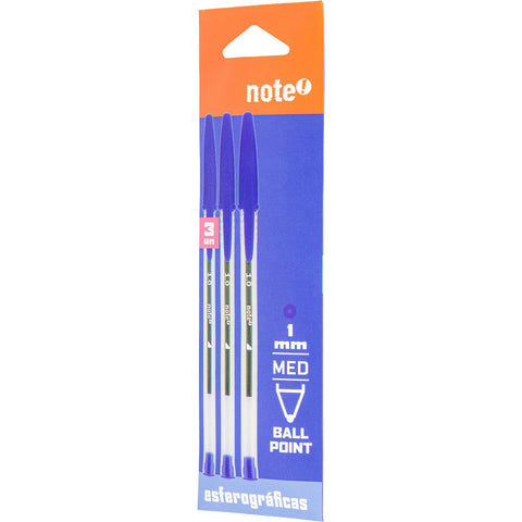 Esferográfica Transparente Tinta Azul 3 Unidades Note!