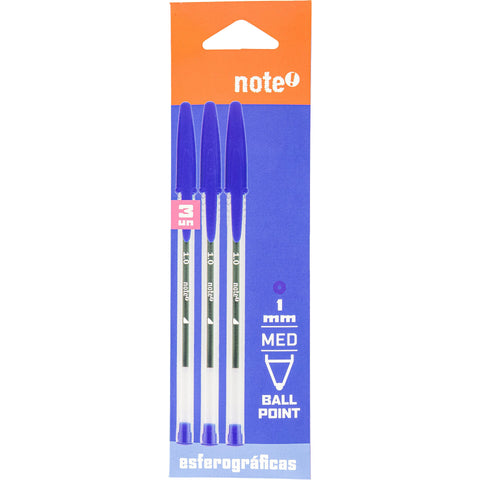 Esferográfica Transparente Tinta Azul 3 Unidades Note!