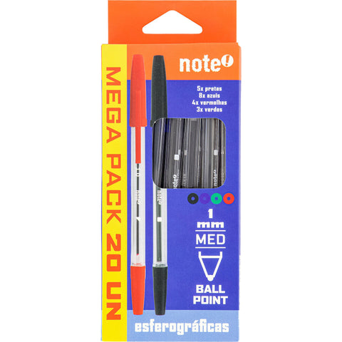 Esferográfica 1mm Cores Sortidas 20 Unidades Note!