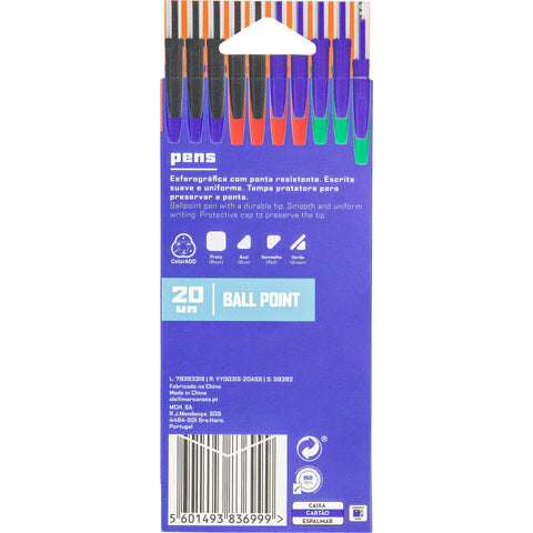 Esferográfica 1mm Cores Sortidas 20 Unidades Note!