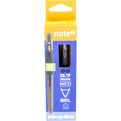 Esferográfica Gel 0.7mm Preta 2 Unidades Note!