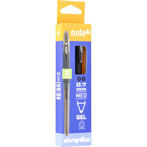 Esferográfica Gel 0.7mm Preta 2 Unidades Note!