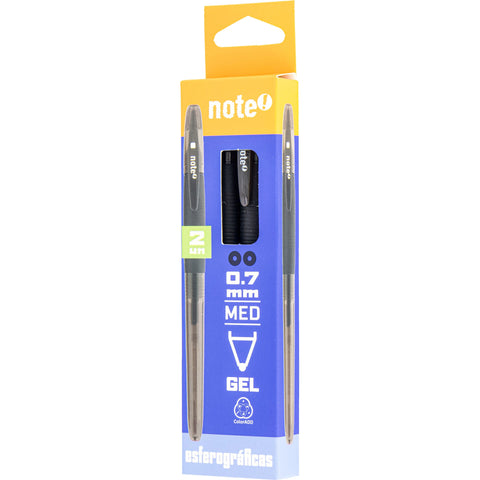 Esferográfica Gel 0.7mm Preta 2 Unidades Note!
