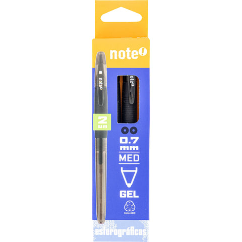 Esferográfica Gel 0.7mm Preta 2 Unidades Note!