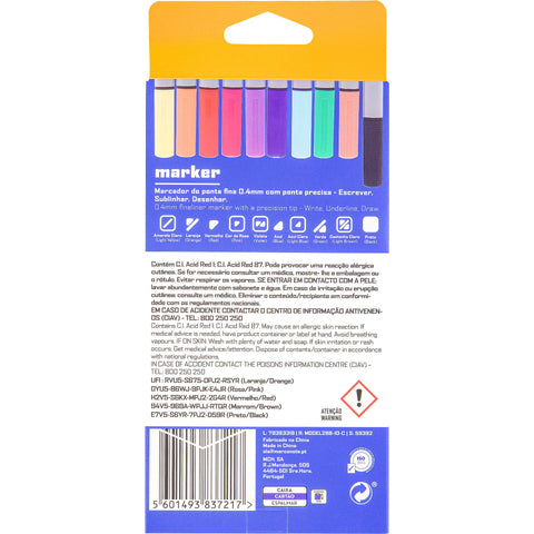 Marcador de Escrita 0.4mm Cores Sortidas 10 Unidades Note!