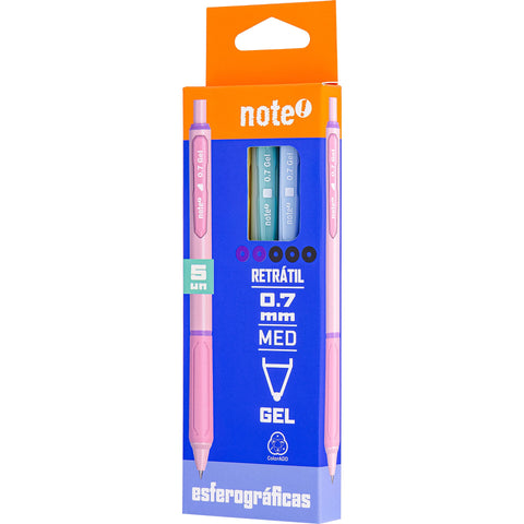 Esferográfica Tinta Gel Retratil 0.7mm Pastel 5 Unidades Note!