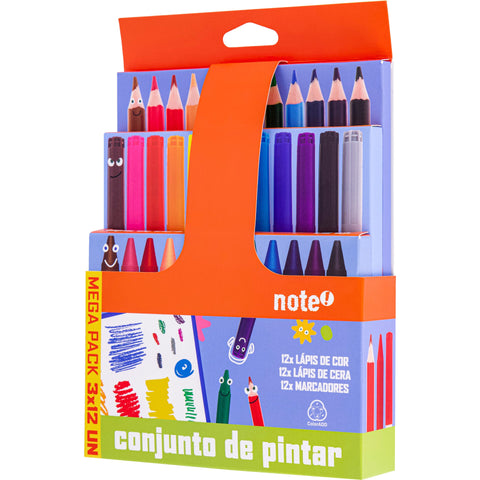 Pack Essenciais Colorir Marcadores de Colorir + Lápis de Cera + Lápis de Cor 36 Unidades Note!