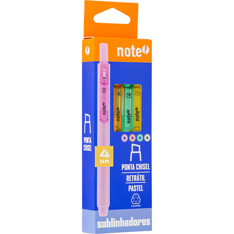 Sublinhador Retrátil Cores Pastel 4 Unidades Note!