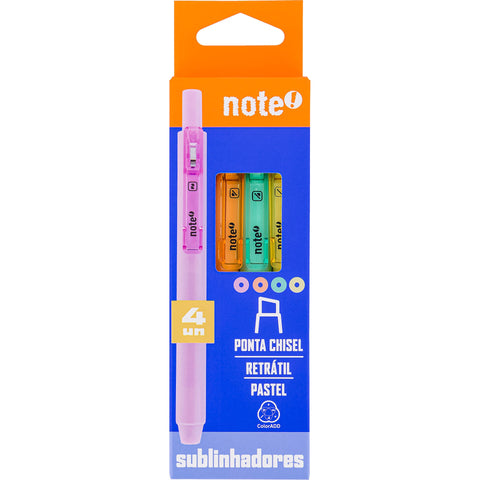 Sublinhador Retrátil Cores Pastel 4 Unidades Note!