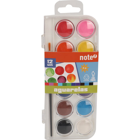 Aguarelas com Pincel 12 Cores Note!