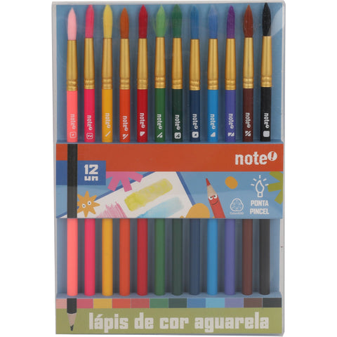 Lápis de Cor Aguarela Ponta Dupla Pincel 12 Unidades Note!