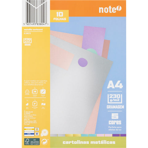 Bloco de Cartolinas A4 Metálico 10 Folhas Note!