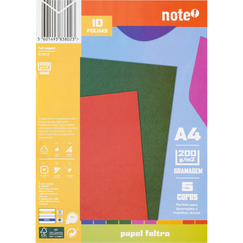 Papel de Feltro A4 10 Folhas Multicolor Note!