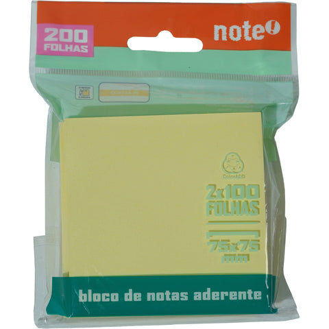 Bloco de Notas Aderentes 76x76mm Amarelo 2 Unidades Note!