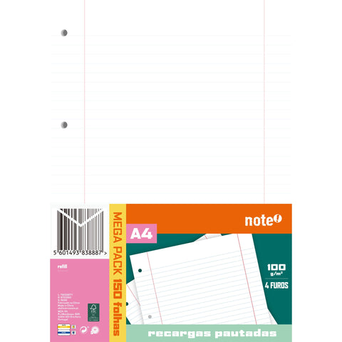 Recarga de Papel A4 Pautado 150 Folhas Note!