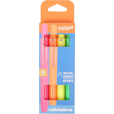 Sublinhador Retrátil Cores Neon 4 Unidades Note!