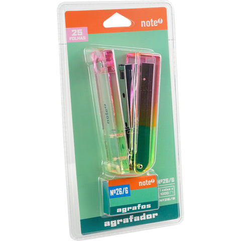 Agrafador Neon com Recarga de 1000 Agrafos 26/6 Note!