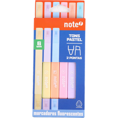 Sublinhador Ponta Dupla Tons Pastel 6 Unidades Note!