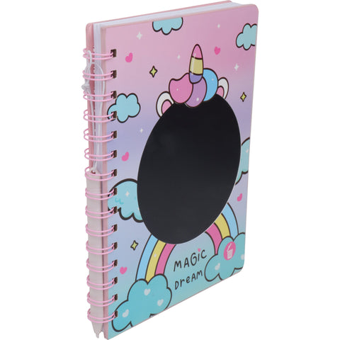 Caderno Espiral A5 com LCD Interativo Pautado Unicórnio Note!