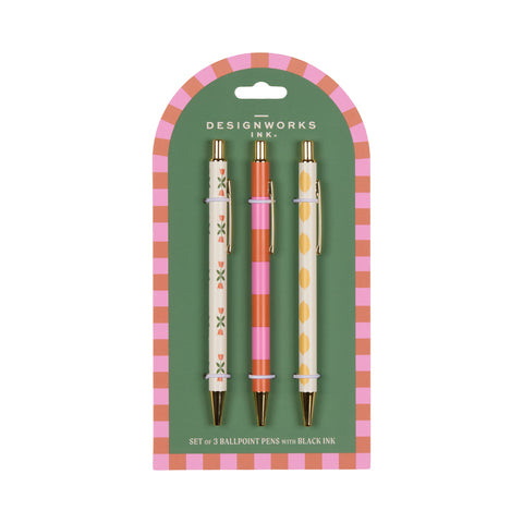 Conjunto 3 Canetas - Flower,  Stripe, Lemon
