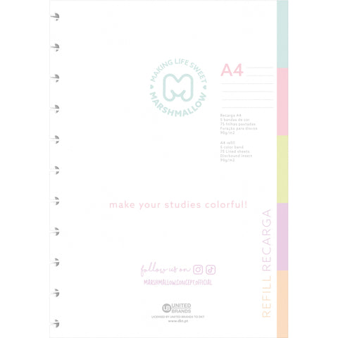Recarga Papel para Caderno Smart A4 Pautado Marshmallow