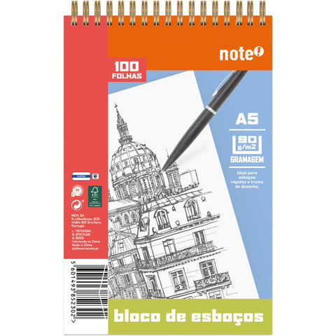 Bloco de Desenho para Esboço A5 Espiral Note!