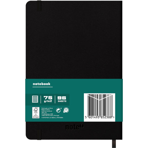 Caderno Agrafado A5 Capa Dura Preta com Elástico Pautado Note!